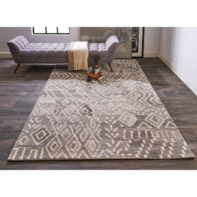 Palatez Lustrous Distressed Wool Rug, Vapor Gray/White, Accent Rug