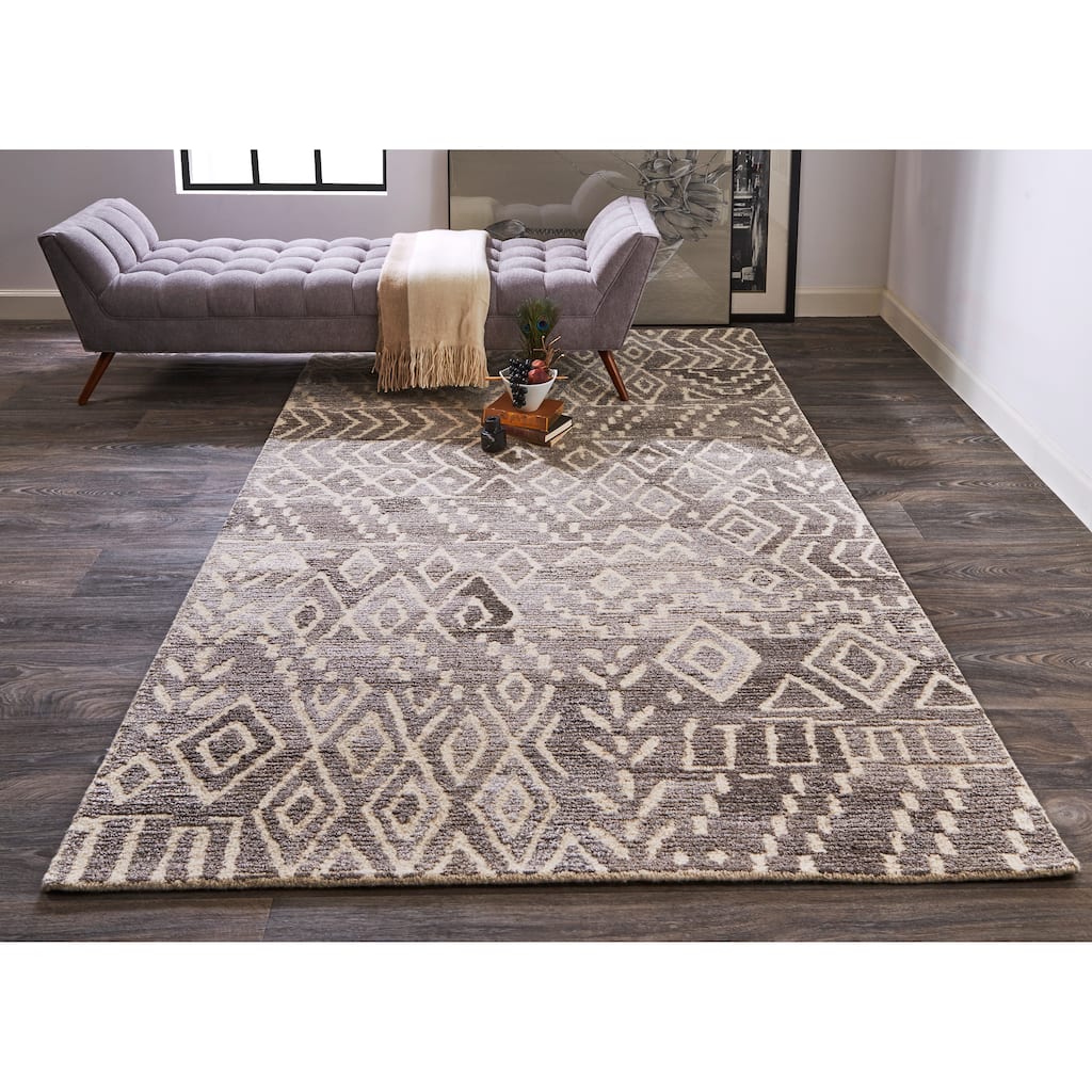 Palatez Lustrous Distressed Wool Rug, Vapor Gray/White, Accent Rug