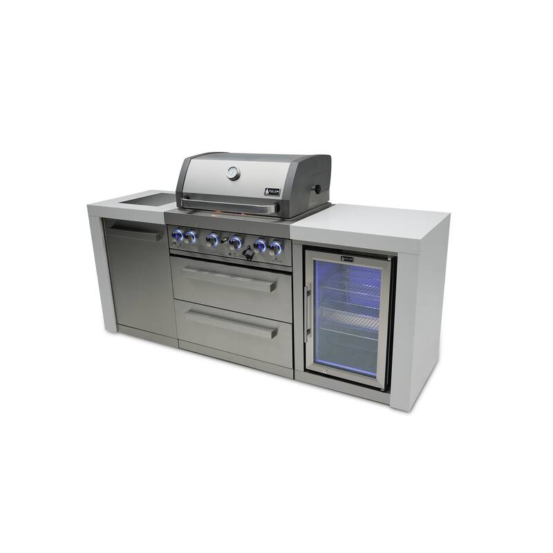 Mont Alpi MAi400-DFC 32-inch 4-Burner Deluxe Stainless Steel Outdoor Kitchen Island Grill + Fridge Cabinet + Granite Countertops