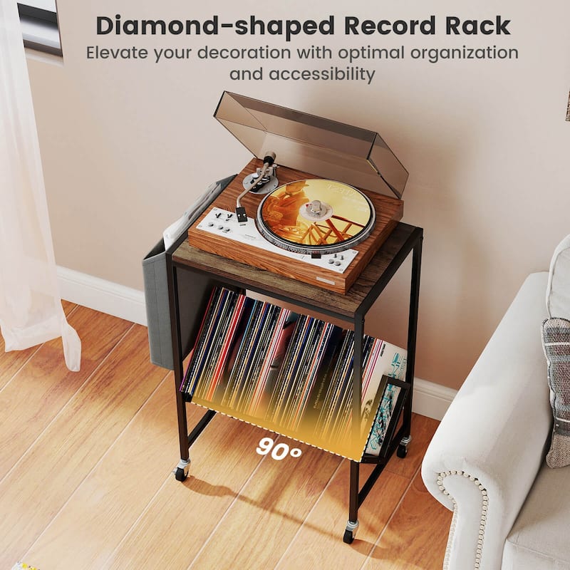 Costway Record Player Stand with Vinyl Record Storage & Side Storage - See Details