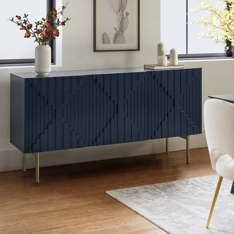 Reginald Modern 58" Wide Sideboard with Cable Management & Adjustable Feet by HULALA HOME - Navy