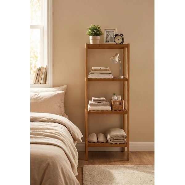 4-Tier Bamboo Bathroom Shelf Narrow Freestanding Corner Storage