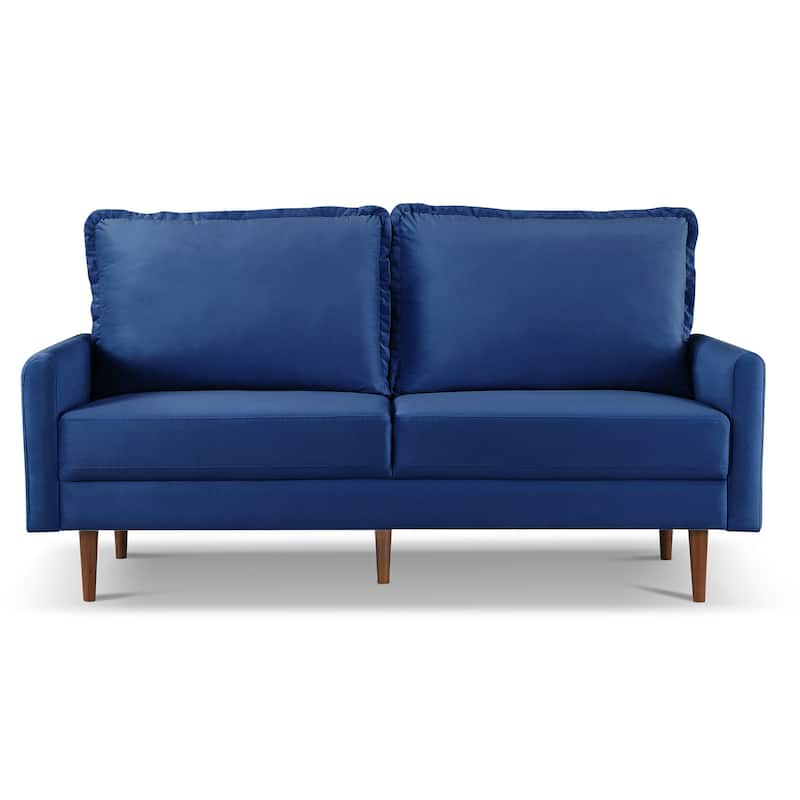 HomeRoots 69" Blue Velvet Sofa With Dark Brown Legs - 69