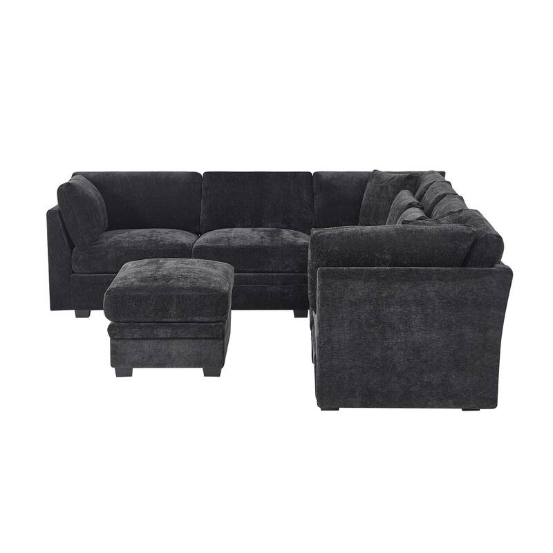 Christopher Knight Home - Verona 7-Piece Reversible Modular Fabric Sectional Sofa with Ottoman, Square Arms & Pillow Back