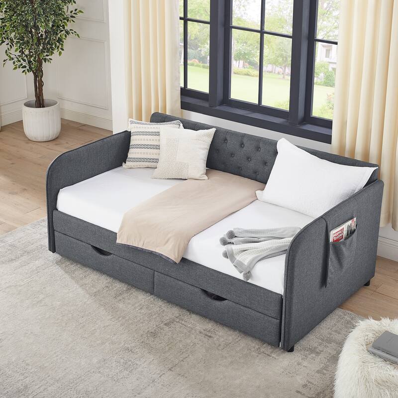 Twin Size Upholstery Daybed with Trundle Bed