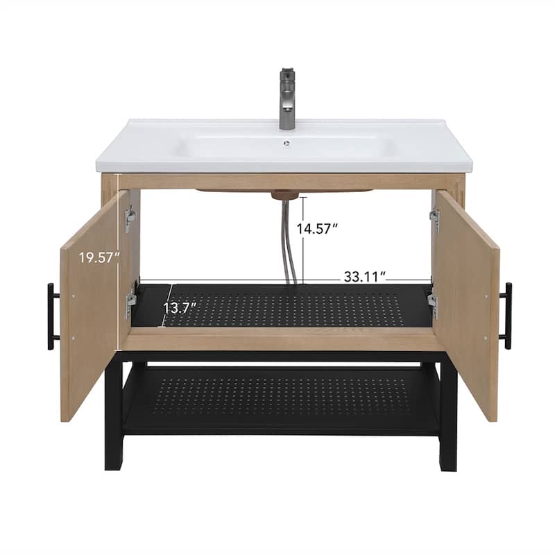36" Bathroom Vanity with White Ceramic Sink & Hot and Cold Faucet