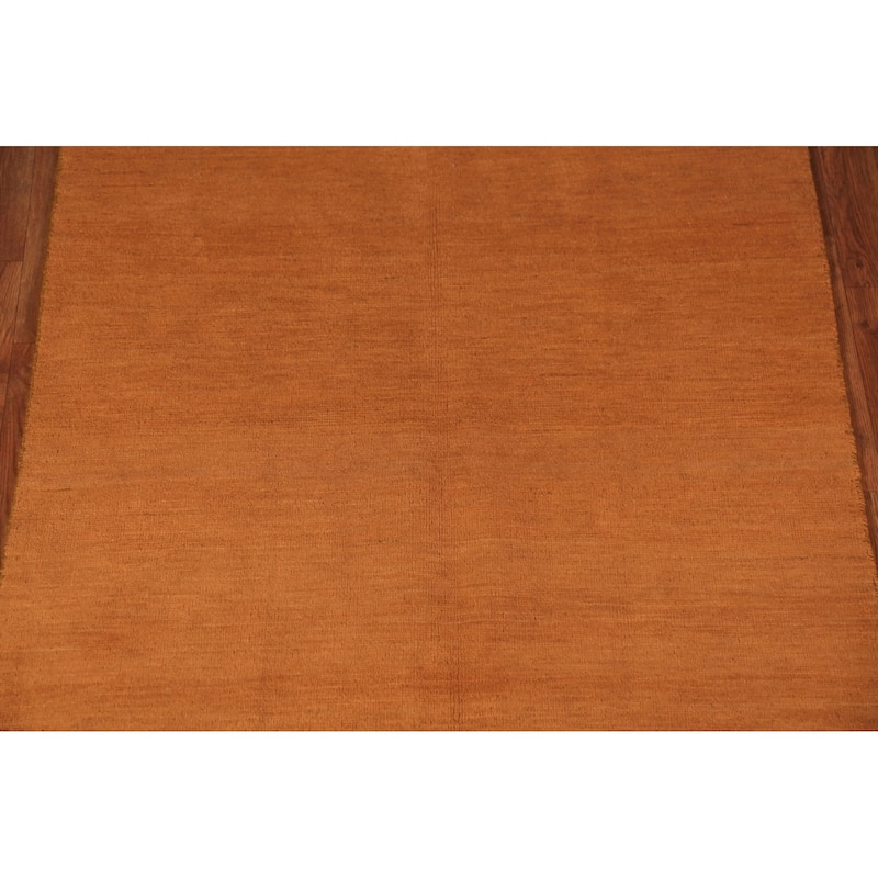 Orange Gabbeh Modern Rug Handmade Wool Carpet - 3'10" x 5'6"