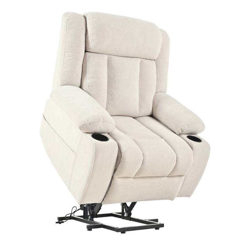 Velvet Power Lift Recliner with Footrest & Pocket - Beige