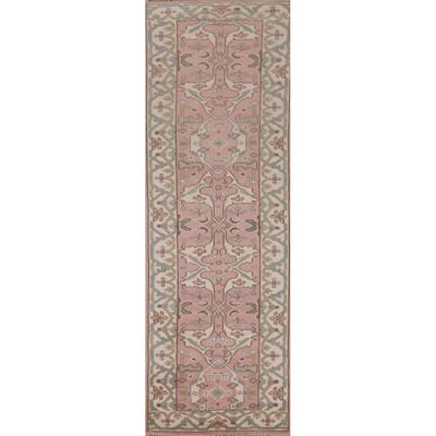 Light Pink Oushak Oriental Runner Rug Handmade Wool Carpet - 2'6"x 9'10"