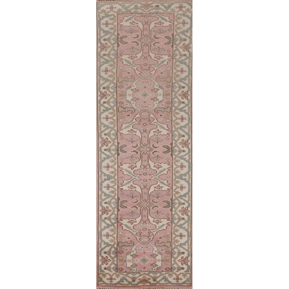 Light Pink Oushak Oriental Runner Rug Handmade Wool Carpet - 2'6"x 9'10"