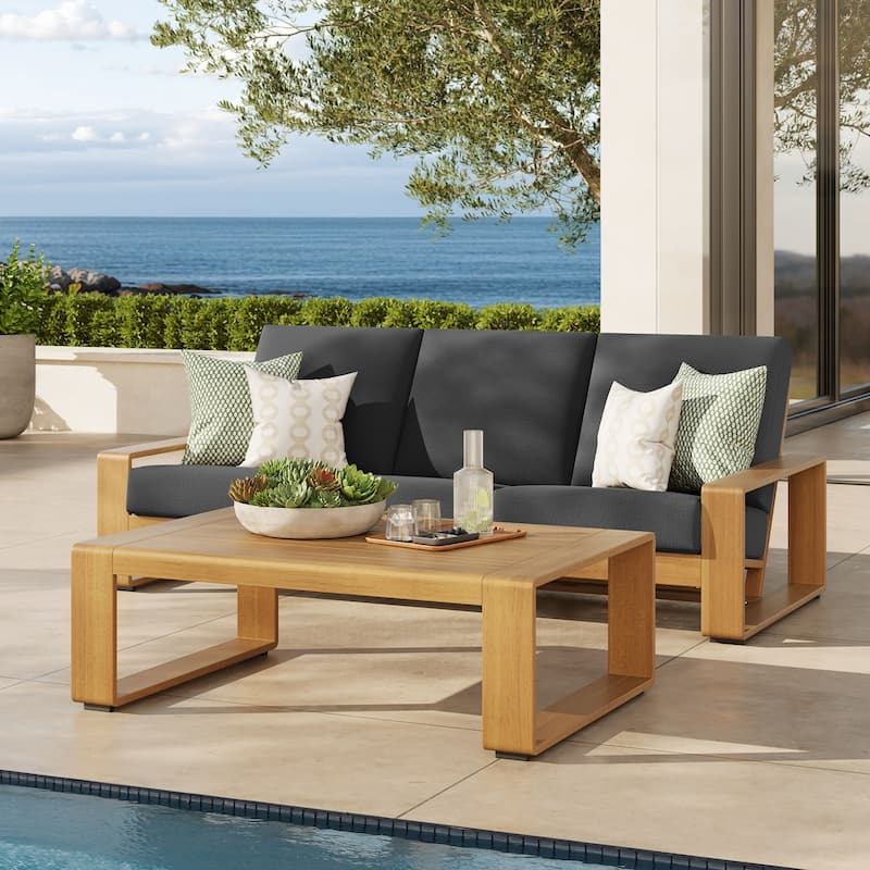 Lirienne 2-Piece Outdoor Patio Aluminum Faux Wood Furniture Set - Charcoal Natural