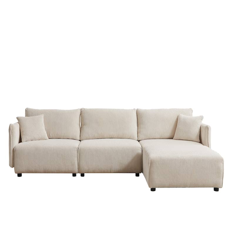 Beige 106'' Corduroy 3-Seater Sofa with USB Charging Ports and Convertible Design
