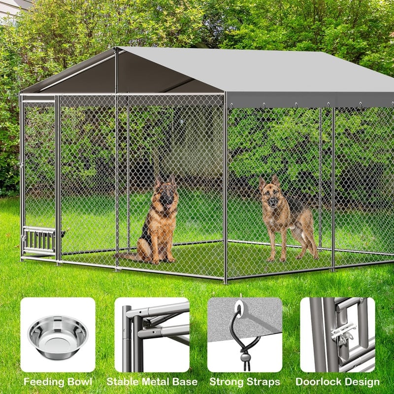10x10 FT Outdoor Dog Kennel Pet Cage with Feeding Device Waterproof Roof