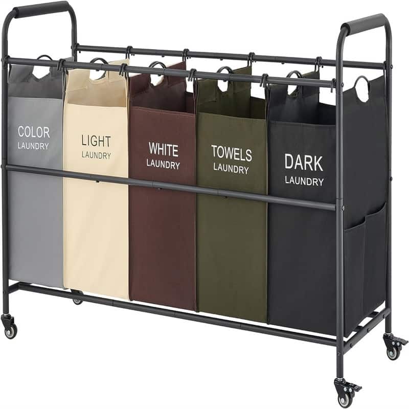 5 Bag Laundry Sorter Cart - 46.46"L x 32.68"W x 15.75"H