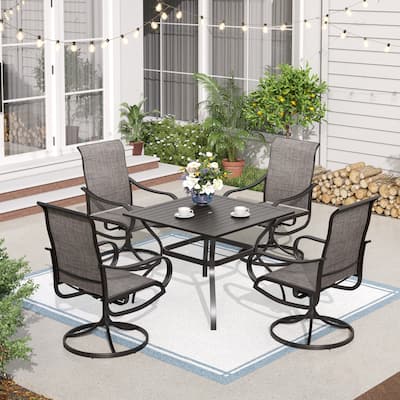 MAISON ARTS 5 Piece Patio Dining Set,4 Sling Dining Swivel Chairs and 37" Square Metal Table with 1.57" Umbrella Hole