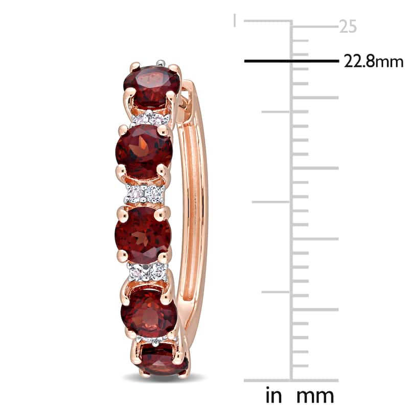 Miadora Garnet and White Topaz Hoop Earrings in Rose Plated Sterling Silver