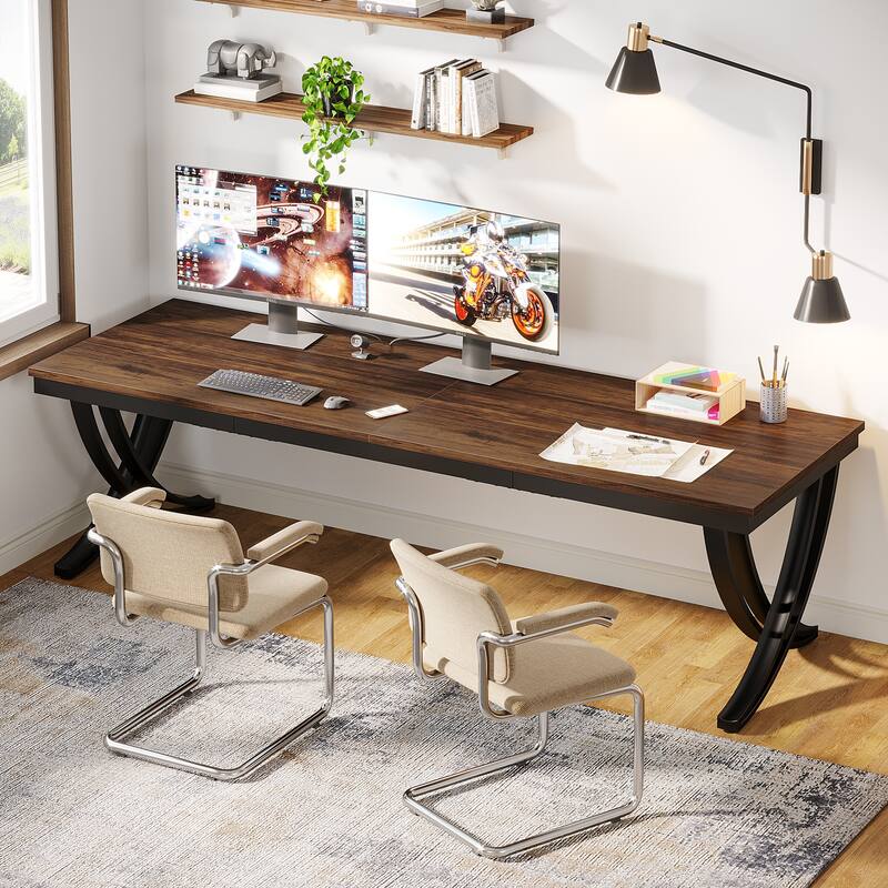 78.7-Inch Extra Long Double Desk 2-Person Home Office Computer Desk - Brown+Black