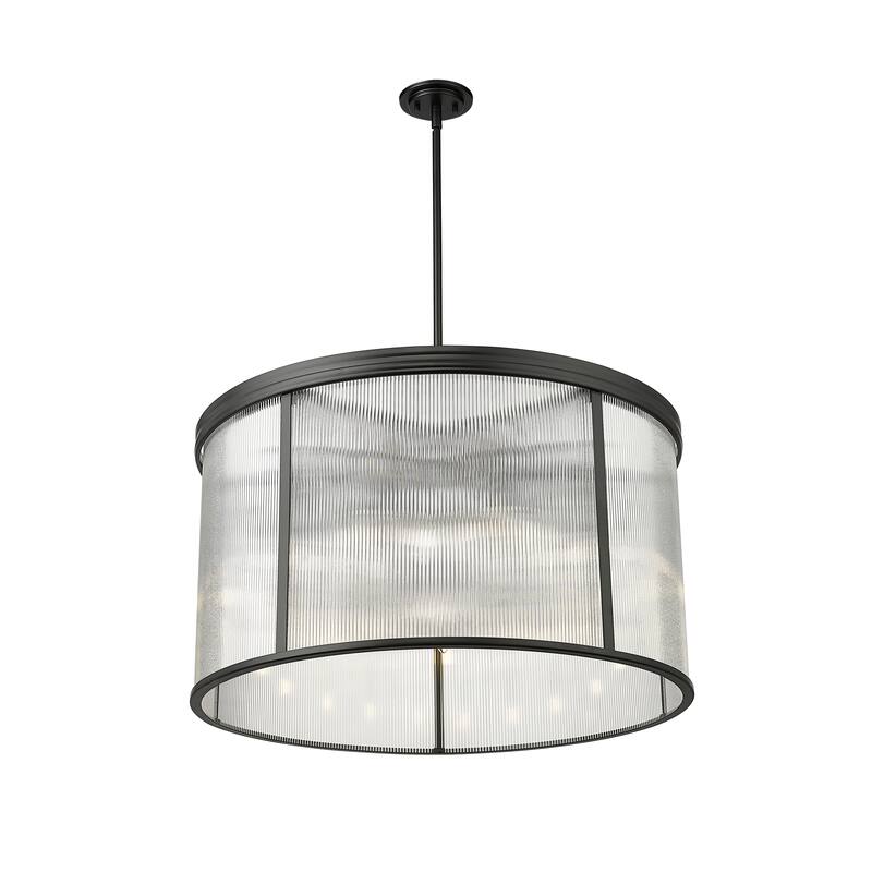 Carnaby by Z-Lite 9 Light Chandelier in Matte Black with Clear Ribbed Glass Shade - Matte Black