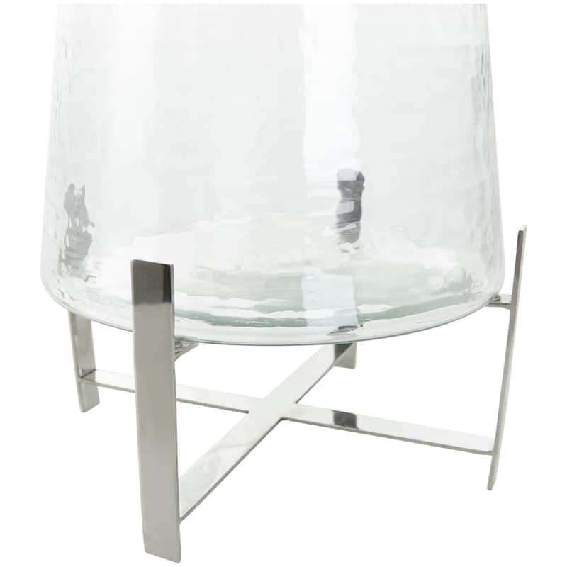 Stainless Steel Metal Hurricane Lamp with Stainless Steel X Shaped Base - Clear - Roche River Decor