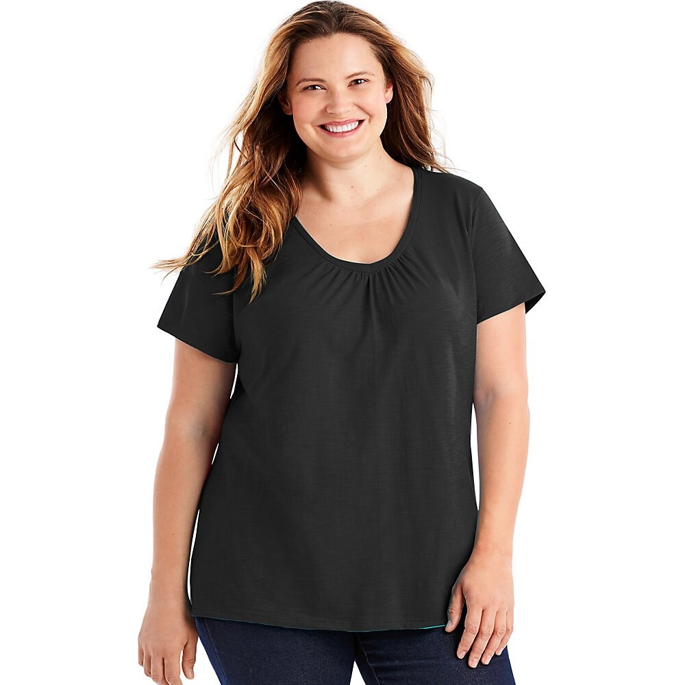 Shop Just My Size Slub Cotton Short Sleeve Shirred V Neck Women S