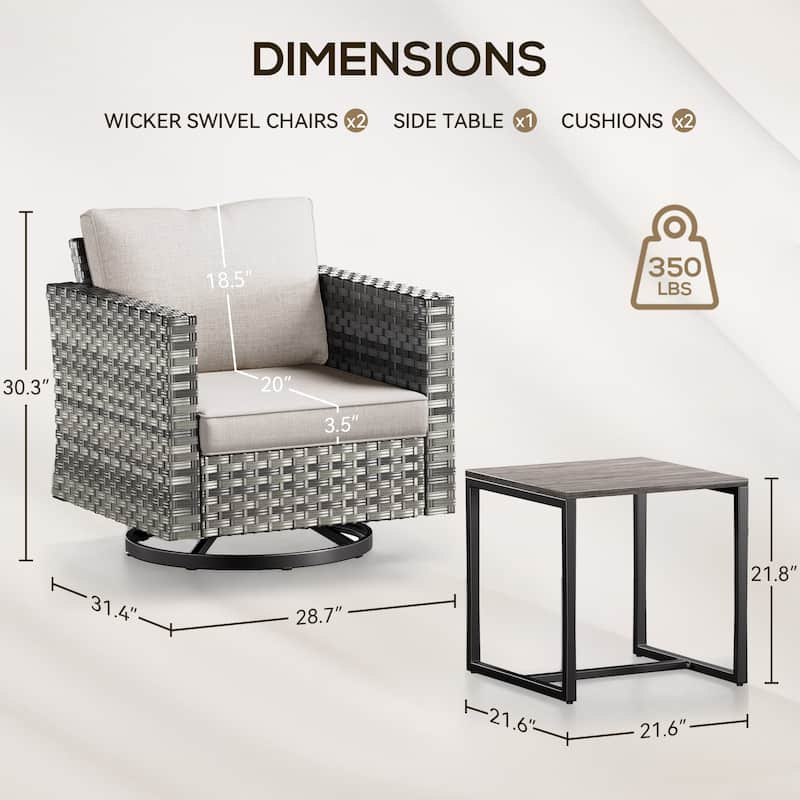 Gymojoy 3-piece Outdoor Wicker Swivel Glider Chairs with Coffee Table
