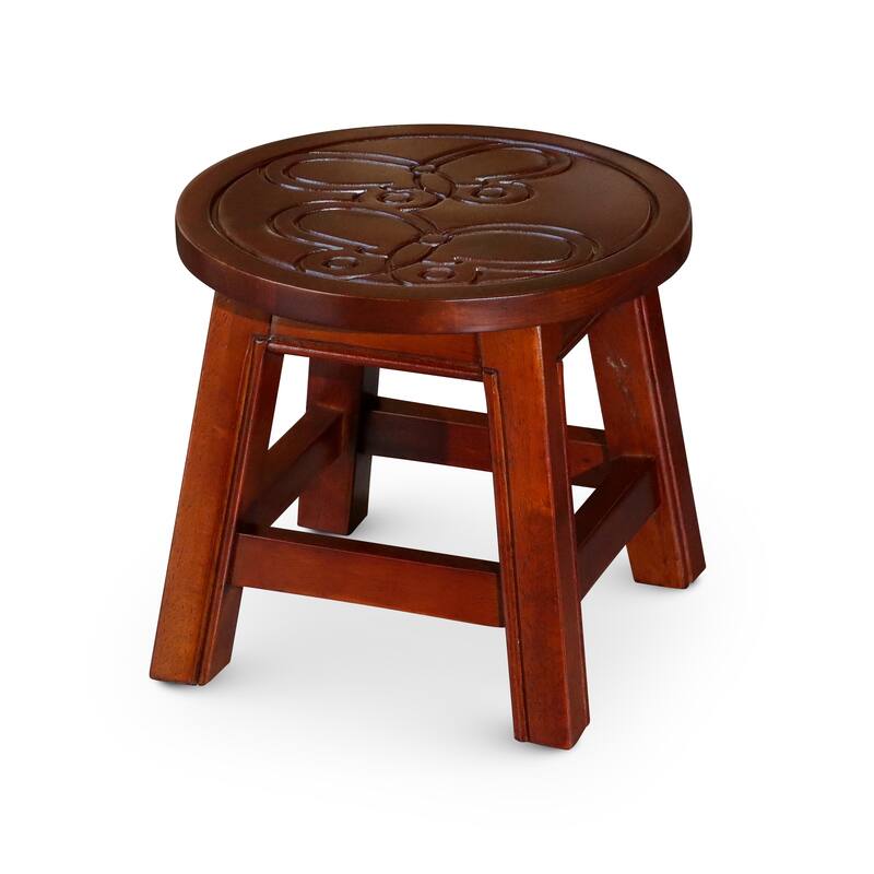 Carved Wooden Step Stool, Butterflies, Cherry - Cherry