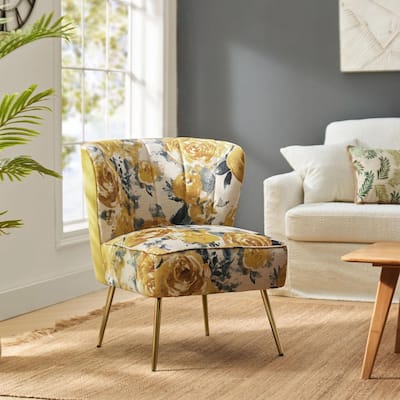 Amata Bold Patterned Tufted Side Chair with Goldtone Legs