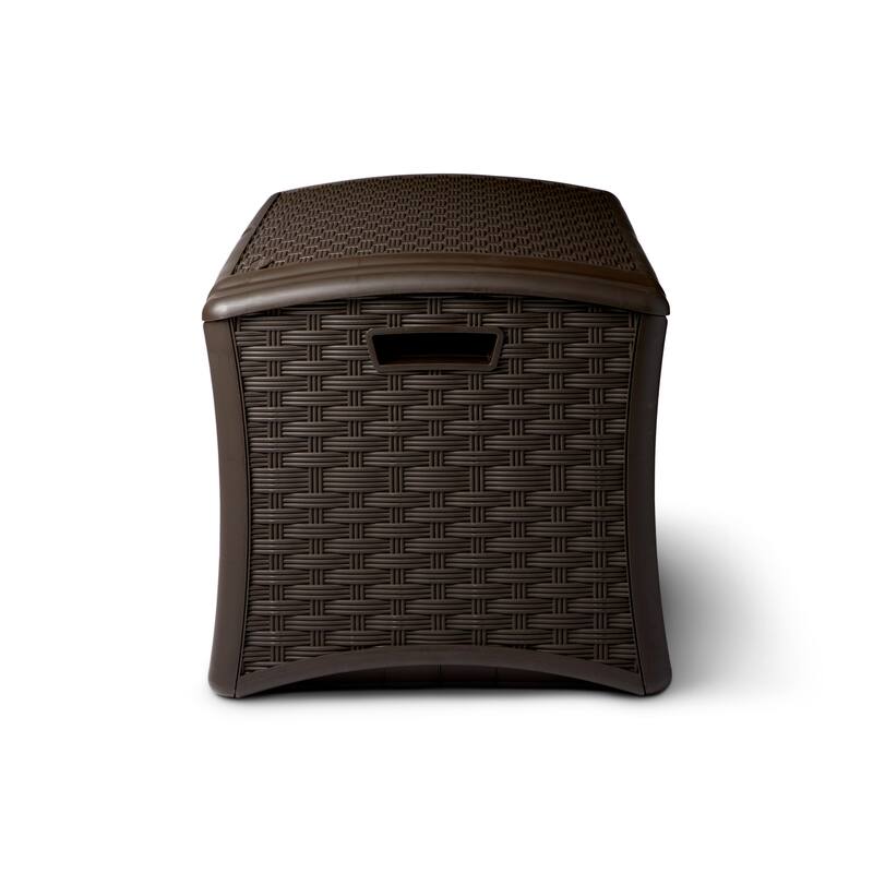 Suncast 72 Gallon Capacity Resin Wicker Outdoor Patio Storage Deck Box, Brown - 30.8