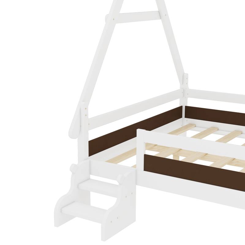 Childlike Fun House-shaped Platform Bed Frame with Low Profile Stairs