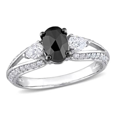 Miadora 10k White Gold 3/4ct TDW Black Diamond & 7/8ct TGW Created White Moissanite Engagement Ring