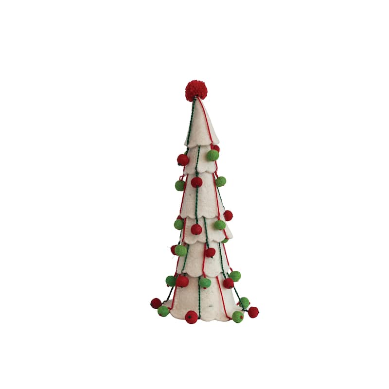 Handmade Wool Felt Tree with Pom Poms - Multi