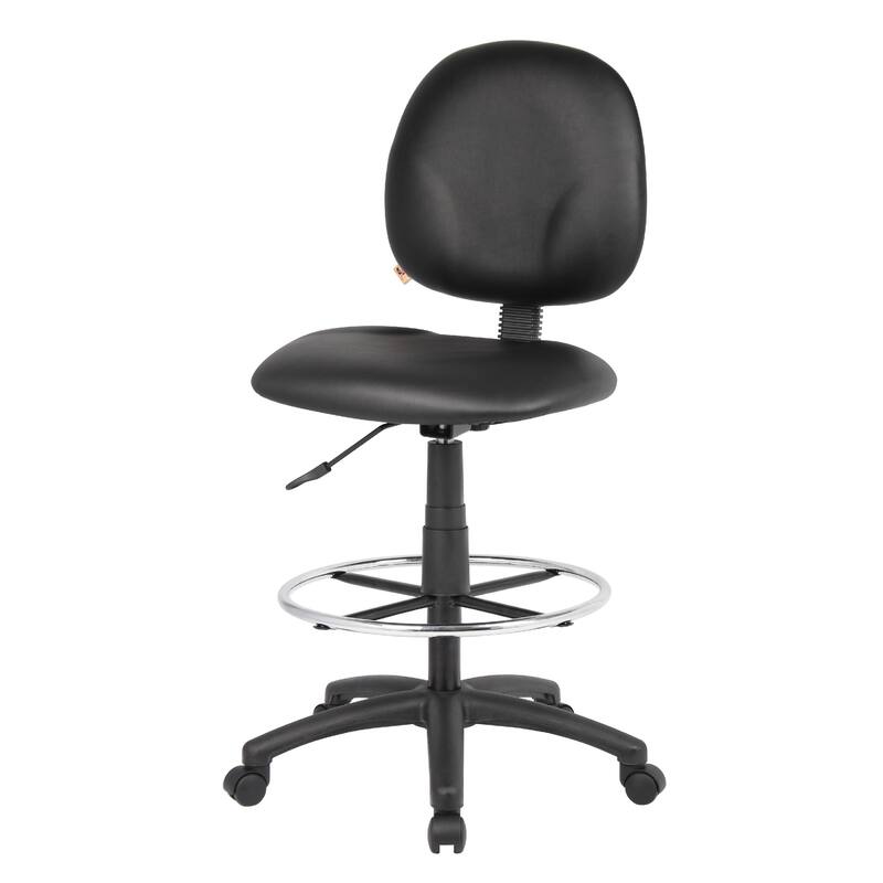 Zem Drafting Stool with Footring, Black Vinyl Contoured Back & Seat
