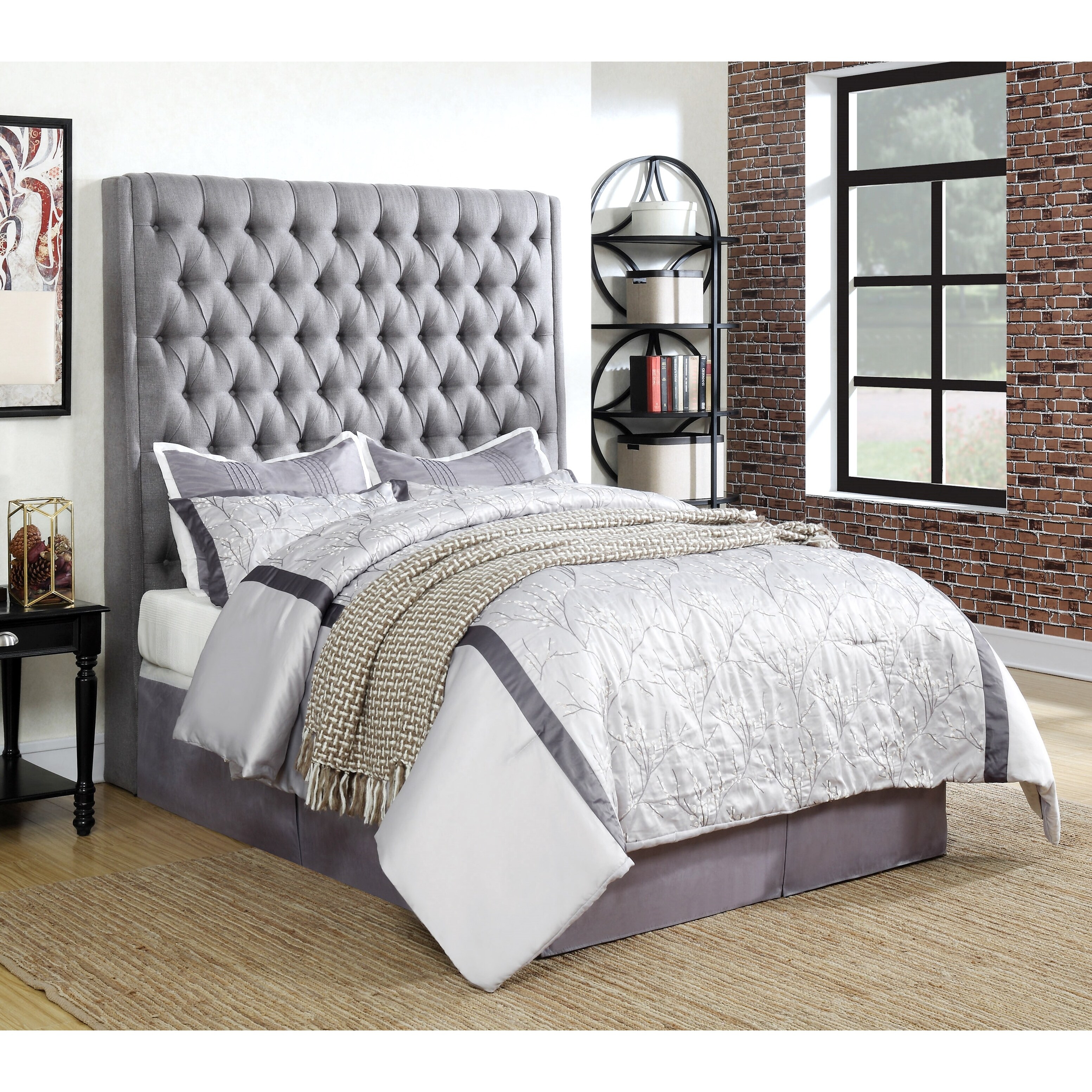 Tall gray top upholstered headboard