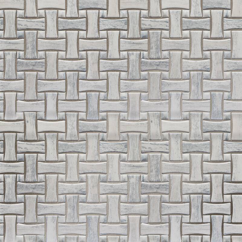 Merola Tile Cassis Dog Bone Basketweave White w/ White Dot 10" x 10" Porcelain Floor and Wall Tile