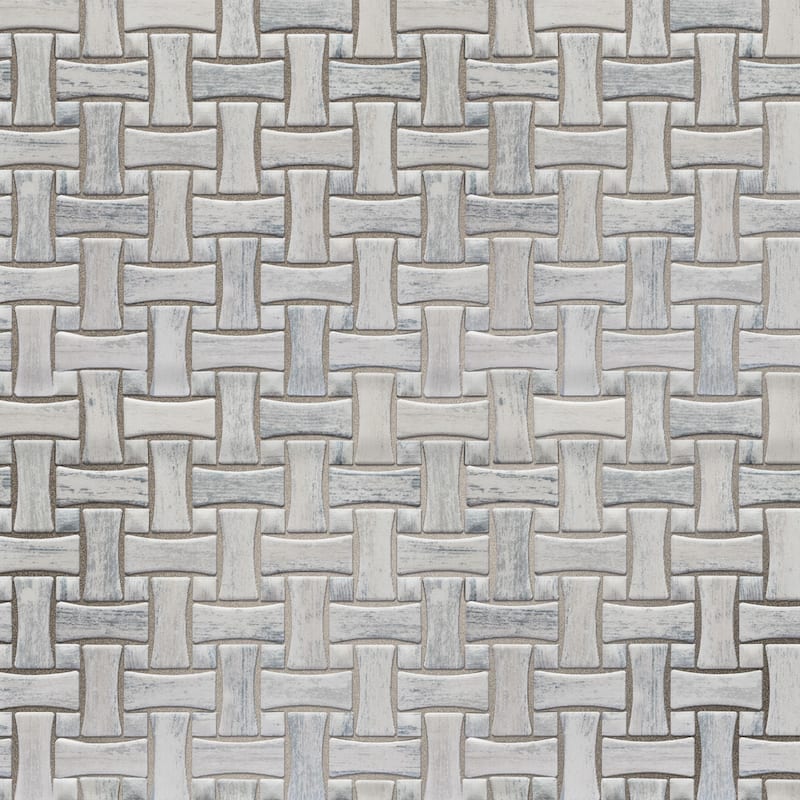 Merola Tile Cassis Dog Bone Basketweave White w/ White Dot 10" x 10" Porcelain Mosaic Floor and Wall Tile