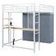 preview thumbnail 33 of 77, Twin/Full Size Loft Bed with Bulit-in Desk and LED Light, Metal Loft Bedframe with Wardrobe, Storage Shelves and Power Outlet
