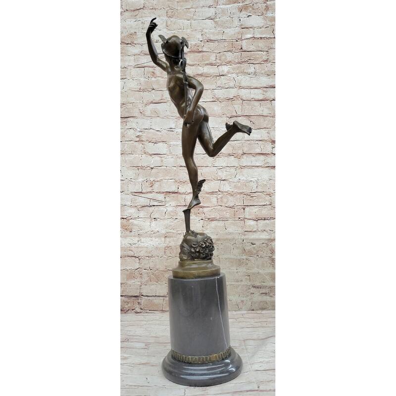 Flying Mercury Hermes W/ Caduceus Bronze Statue Sculpture Figure By Giambologna 21 Inches X 13 Inches
