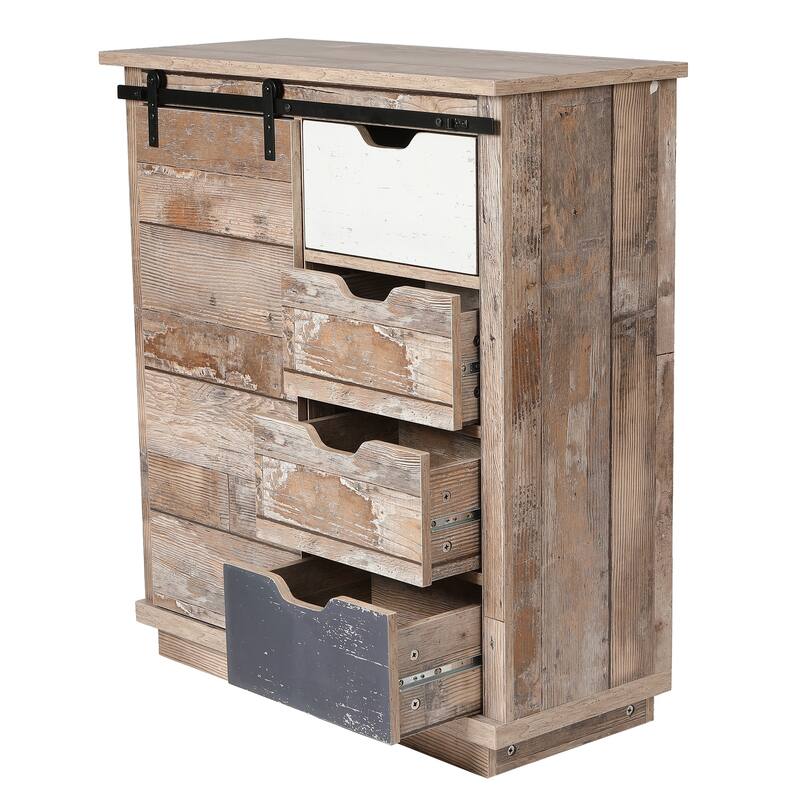 Brown Wood Rustic Style 4-Drawer with 1-Sliding Door Storage Cabinet
