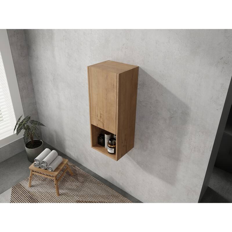 12" Bathroom Side Cabinet, Soft Close Doors, Float Mounting Design, Imitative Oak