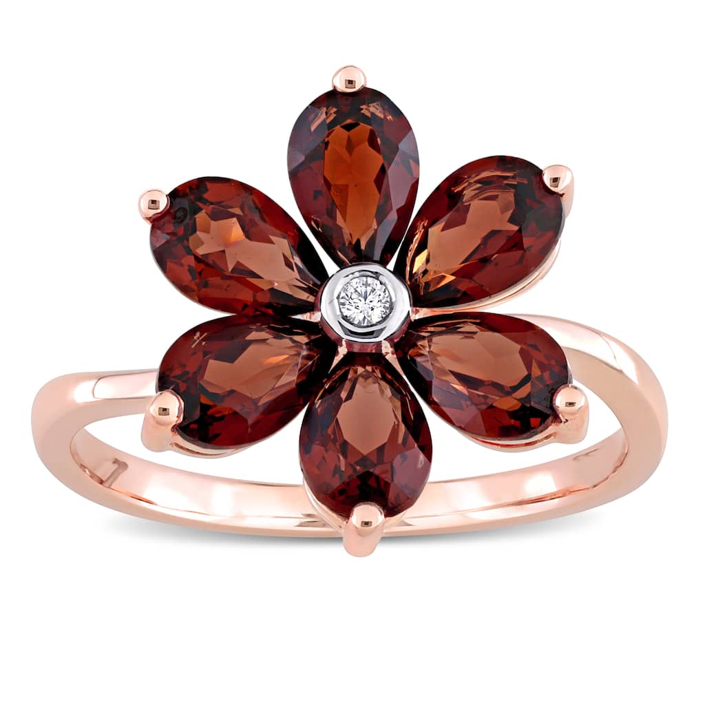 Miadora 10k Rose Gold Pear-cut Garnet and Diamond Accent Floral Ring