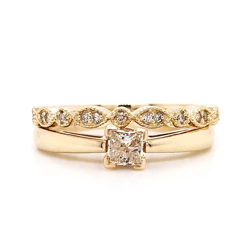 Auriya 14k Gold 1/2ctw Vintage Princess-cut Solitaire Diamond Engagement Ring Set