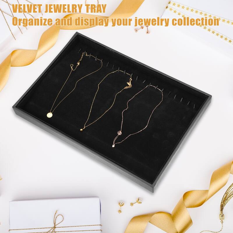 Velvet Necklace Jewelry Tray Stackable Tray Showcase for Necklace - Black