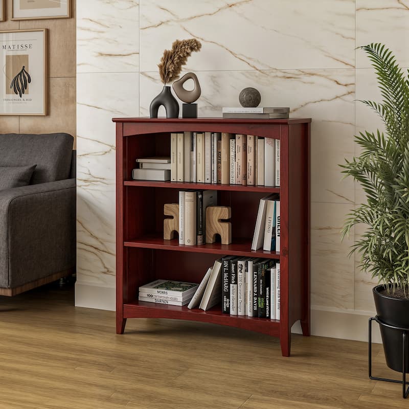 Shaker Style Bookcase - 36"H - Red Garnet Stain