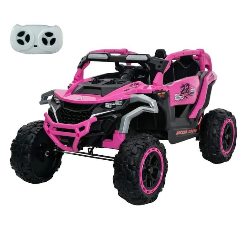 Magenta Kids Ride On Truck with Remote Control, Electric ATV Off-Road Toy Car with Openable Doors & Music - Magenta