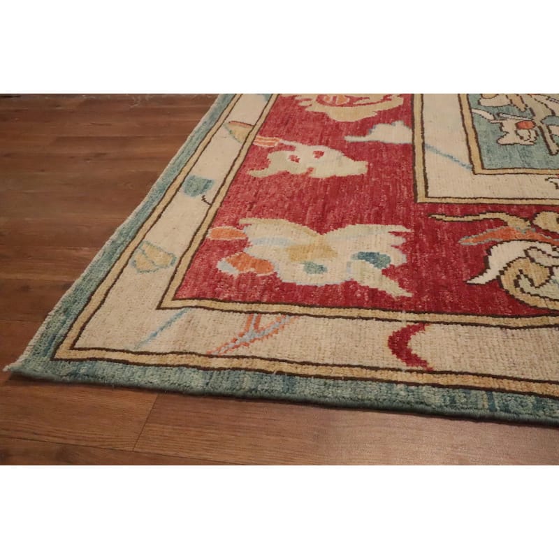 Hand Knotted Oriental 100% Wool Carpet Transitional Floral Green Oushak Area Rug - 14' 0'' X 10' 1''