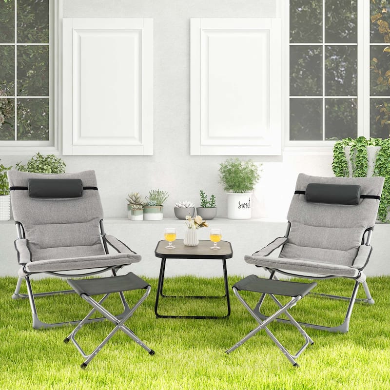 5 PCS Patio Bistro Set Lounge Chairs w/ Footrest Stool & Side Table