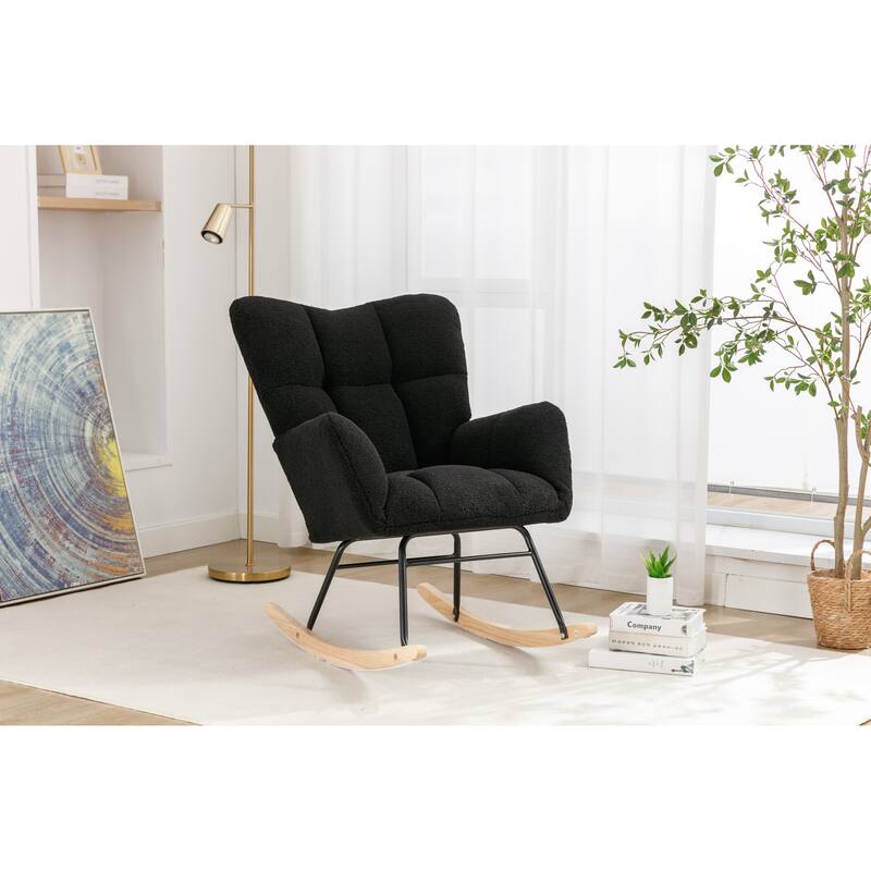 Teddy Fabric Rocking Chair - Black