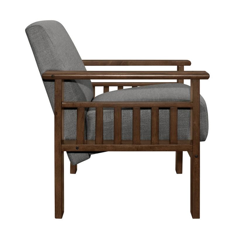 Bella 32 Inch Accent Chair Armchair, Storage Arms, Light Gray, Solid Wood