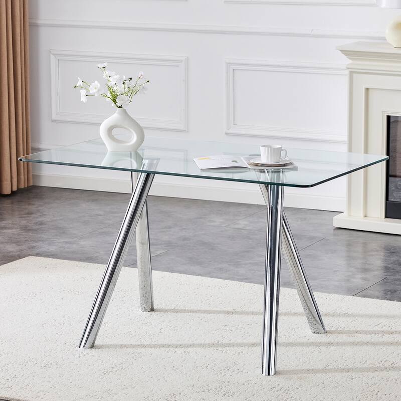 Tempered Glass Dining Table with Sturdy Metal Legs