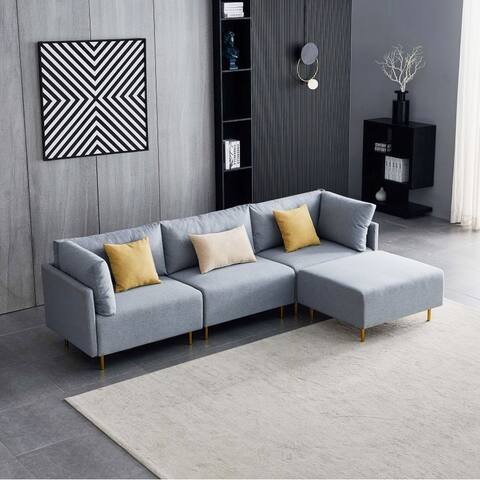 Modern stylish Comfortable Linen Sectional Sofa for living room, L-Shape-Gray